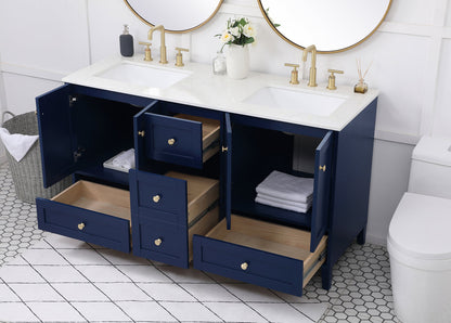 60 inch Double Bathroom Vanity in Blue