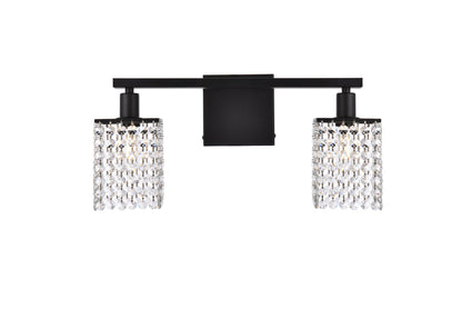 Phineas 2 lights bath sconce in black with clear crystals