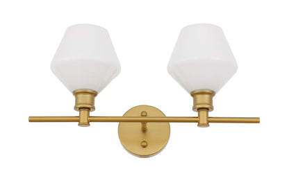 Gene 2 light Brass and Frosted white glass Wall sconce