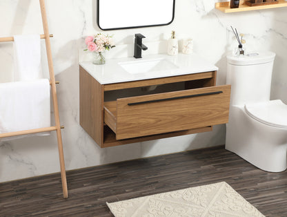 36 inch Single bathroom vanity in walnut brown with backsplash