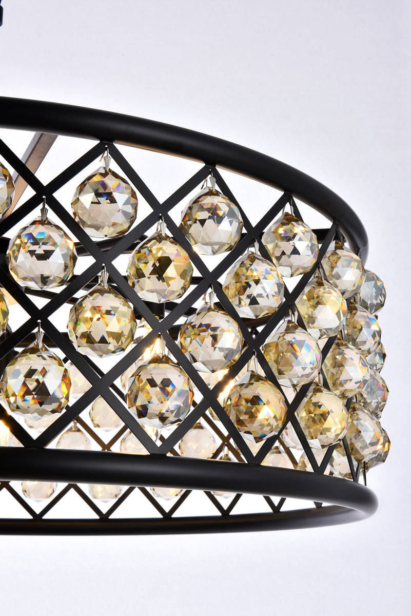 Madison 8 light Matte Black Chandelier Golden Teak (Smoky) Royal Cut Crystal