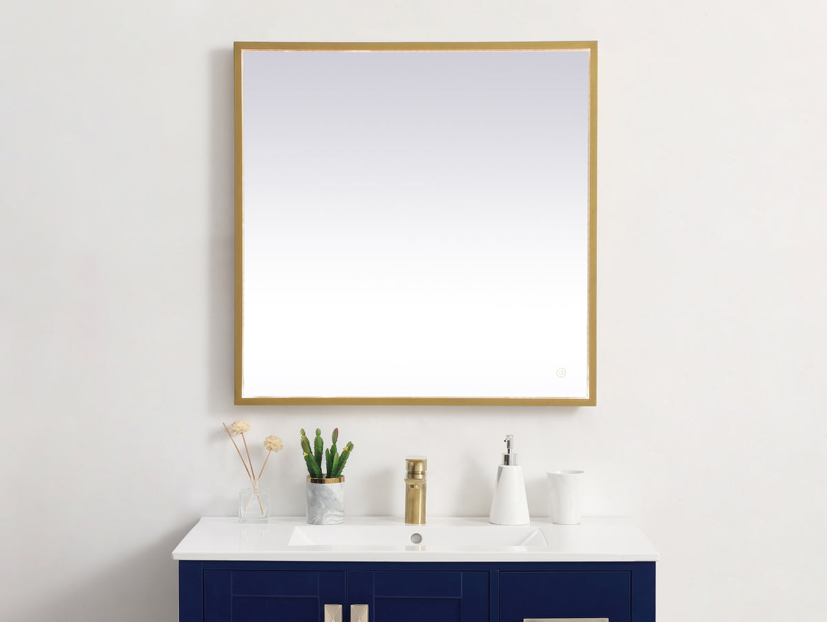 Pier 30x30 inch LED mirror with adjustable color temperature 3000K/4200K/6400K in brass