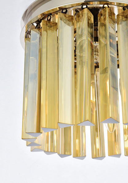 Sydney 3 light polished nickel Pendant Golden Teak (Smoky) Royal Cut Crystal