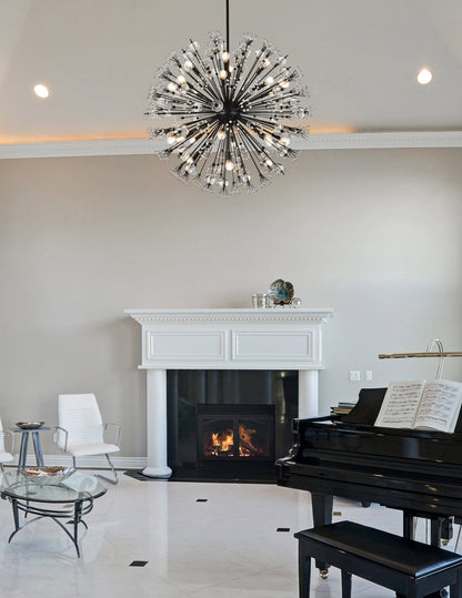 Vera 38 inch crystal starburst round pendant in black