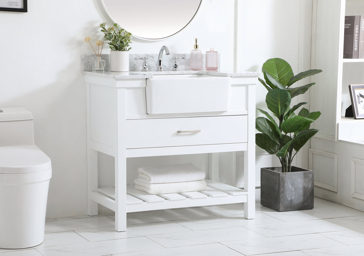 36 inch Single bathroom vanity in white with backsplash
