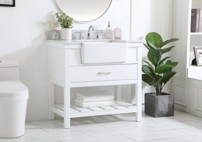 36 inch Single bathroom vanity in white with backsplash