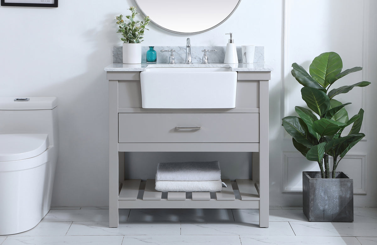 36 inch Single bathroom vanity in grey with backsplash