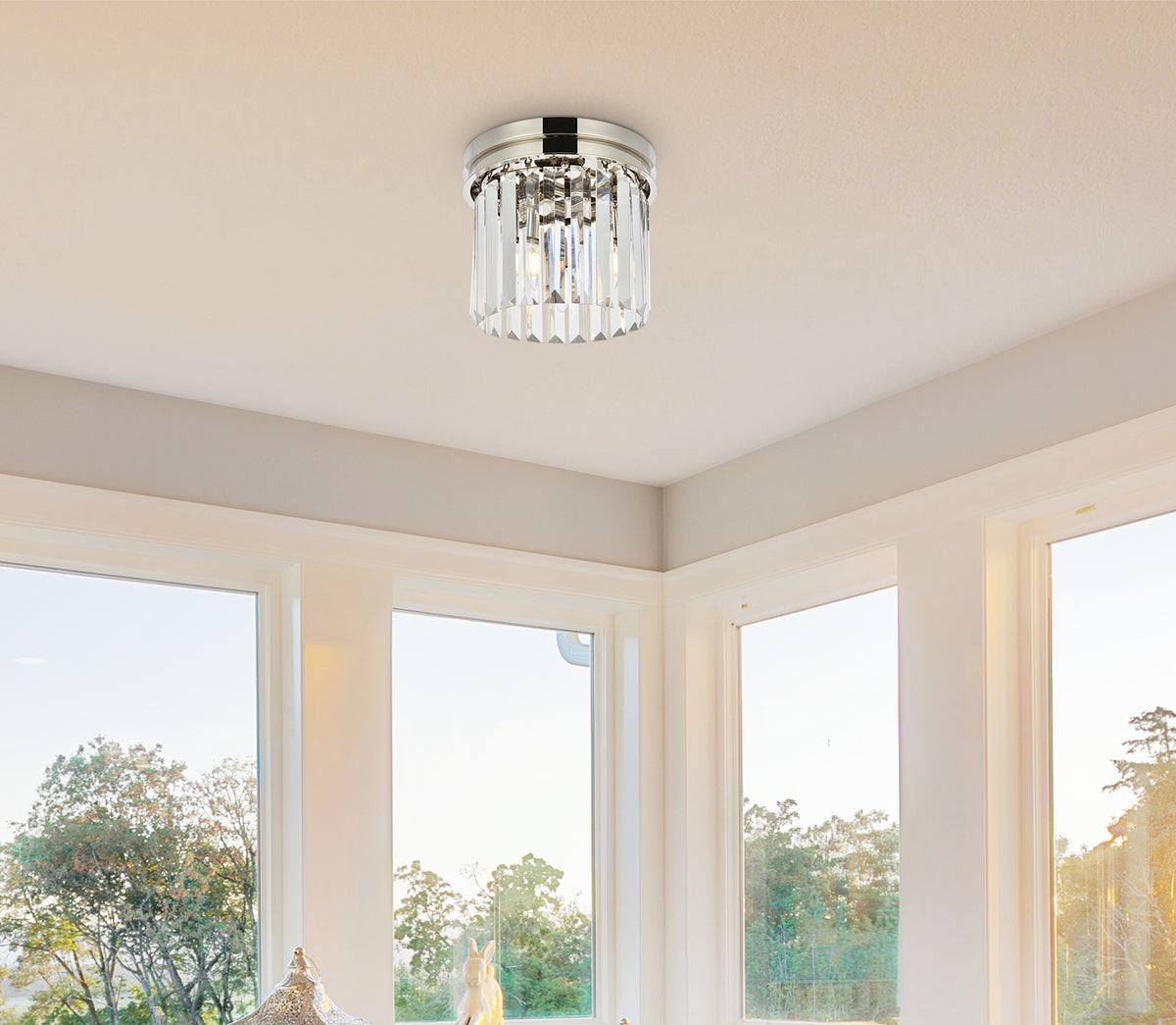 Sydney 3 light polished nickel Flush Mount Clear Royal Cut Crystal