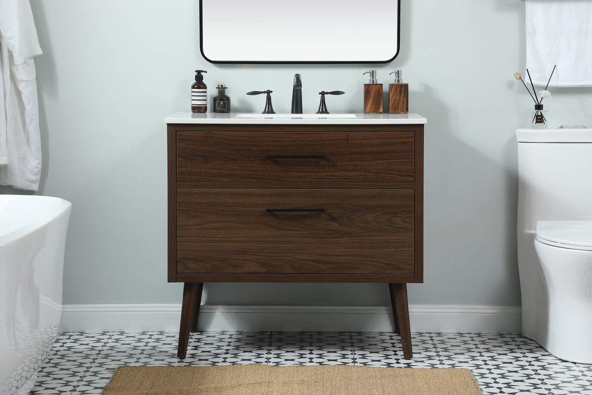 36 inch Single bathroom vanity in walnut