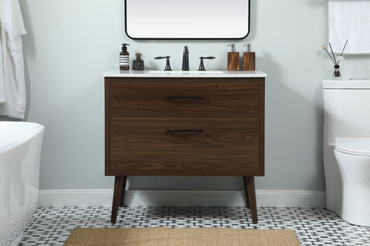36 inch Single bathroom vanity in walnut