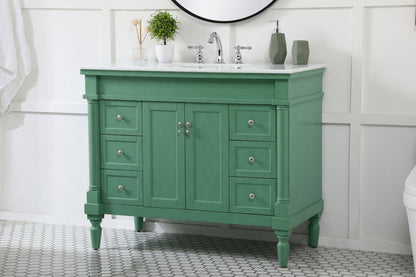42 inch Single Bathroom vanity in vintage mint with ivory white engineered marble