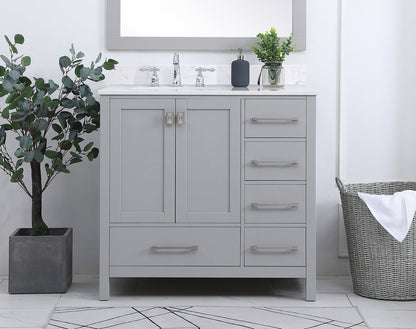 36 inch Single Bathroom Vanity in Gray with Backsplash