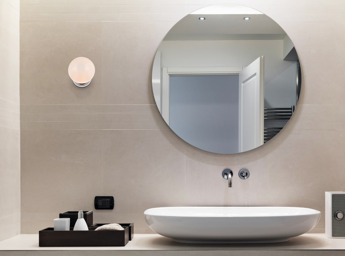 Mimi six inch dual flush mount and bath sconce in chrome with frosted glass