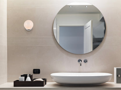 Mimi six inch dual flush mount and bath sconce in chrome with frosted glass