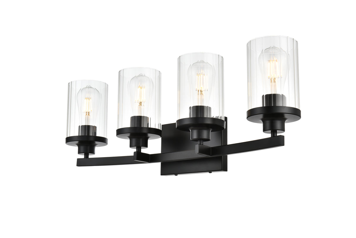 Saanvi 4 light Black and Clear Bath Sconce