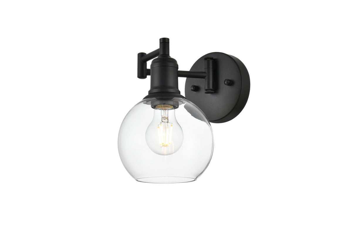 Davian 1 light Black and Clear swing arm wall sconce