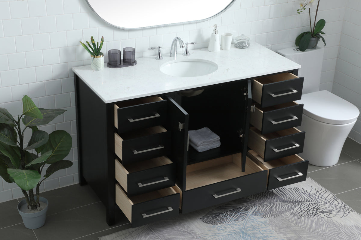 54 Inch SIngle Bathroom Vanity In Black