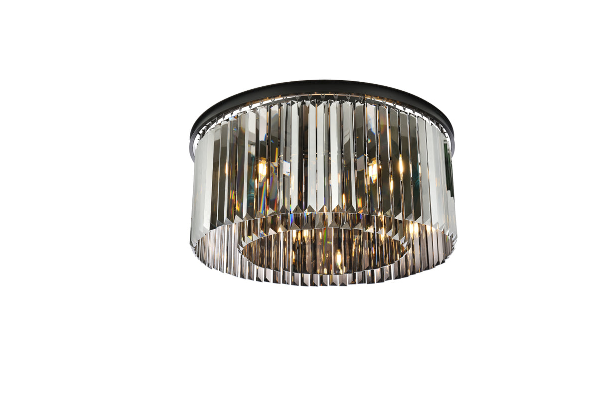 Sydney 8 light Matte Black Flush Mount Silver Shade (Grey) Royal Cut Crystal