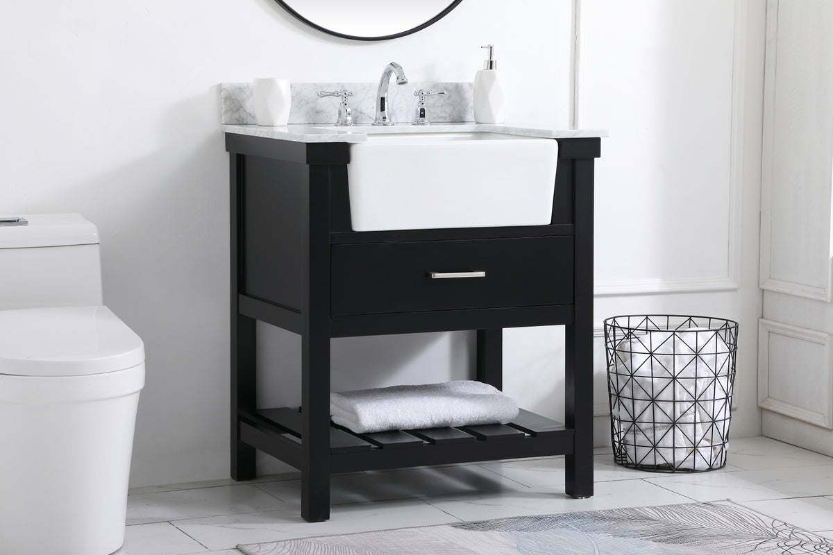 30 inch Single bathroom vanity in black with backsplash