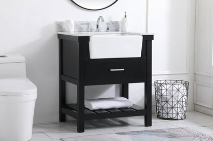 30 inch Single bathroom vanity in black with backsplash