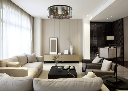 Sydney 10 light Matte Black Flush Mount Silver Shade (Grey) Royal Cut Crystal