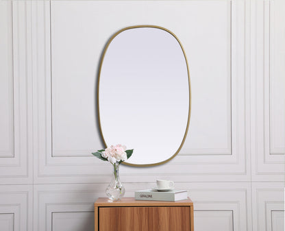 Metal Frame Oval Mirror 20x30 Inch in Brass