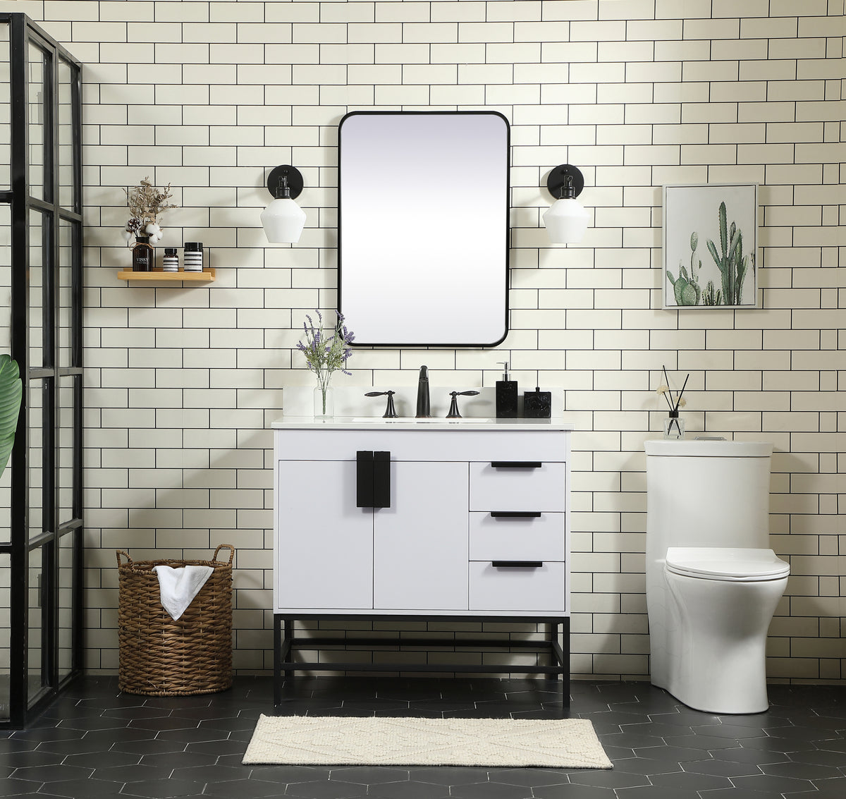 36 inch Single bathroom vanity in white with backsplash