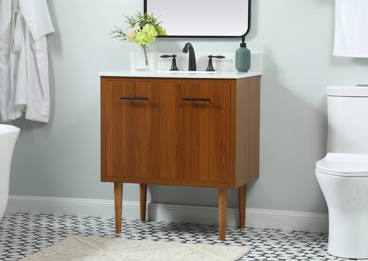 30 inch Single bathroom vanity in teak with backsplash