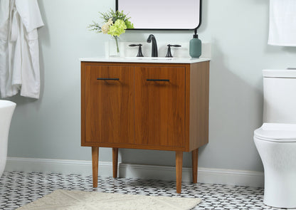 30 inch Single bathroom vanity in teak with backsplash