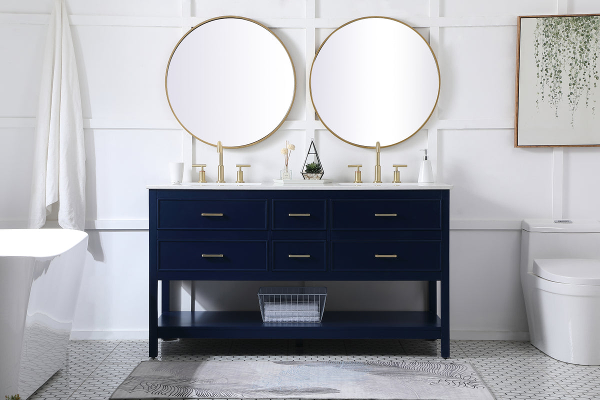 60 inch double bathroom vanity in blue