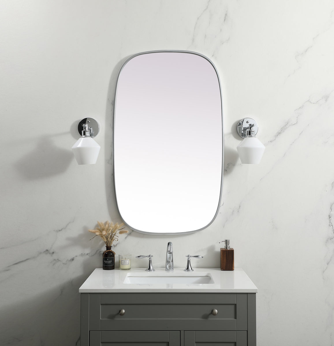 Metal Frame Oval Mirror 24x40 Inch in Silver