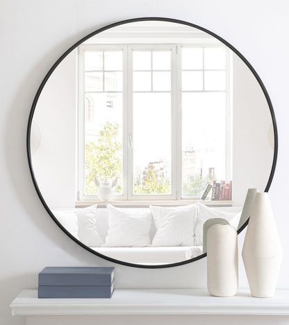 Metal frame Round Mirror 36 inch Black finish
