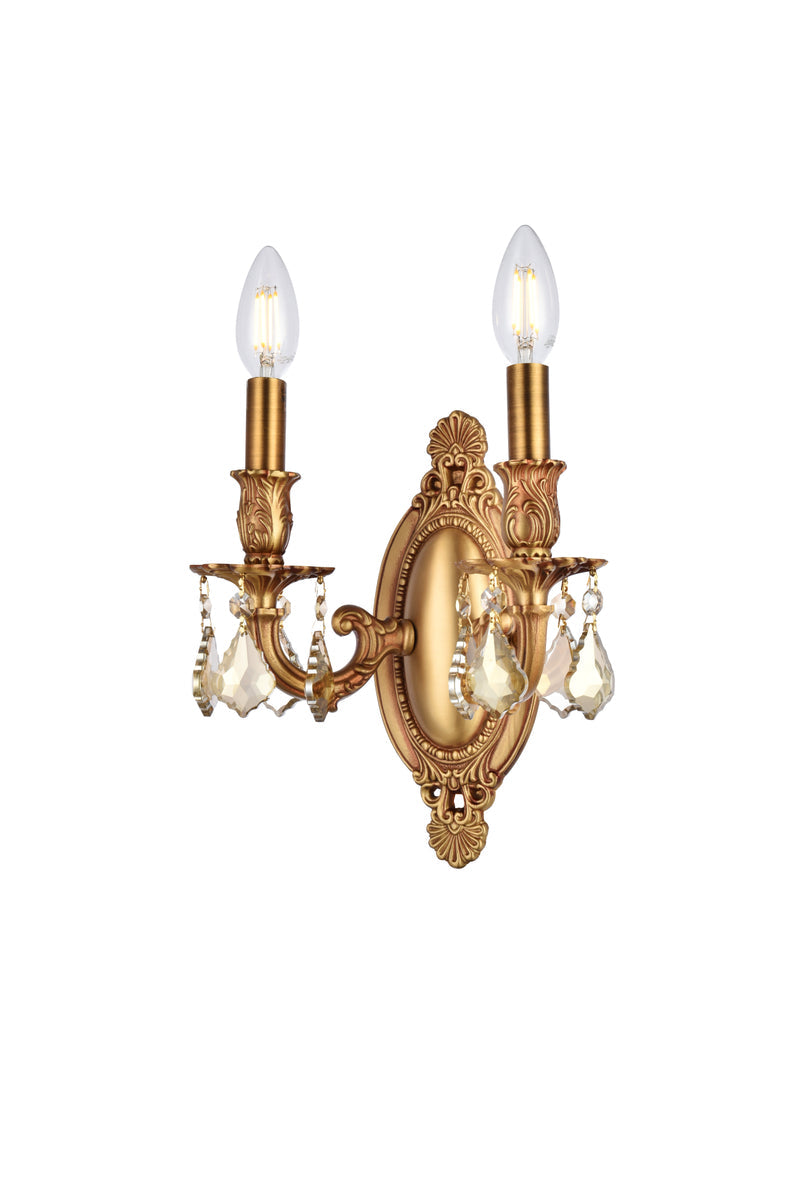 Rosalia 2 light French Gold Wall Sconce Golden Teak (Smoky) Royal Cut Crystal