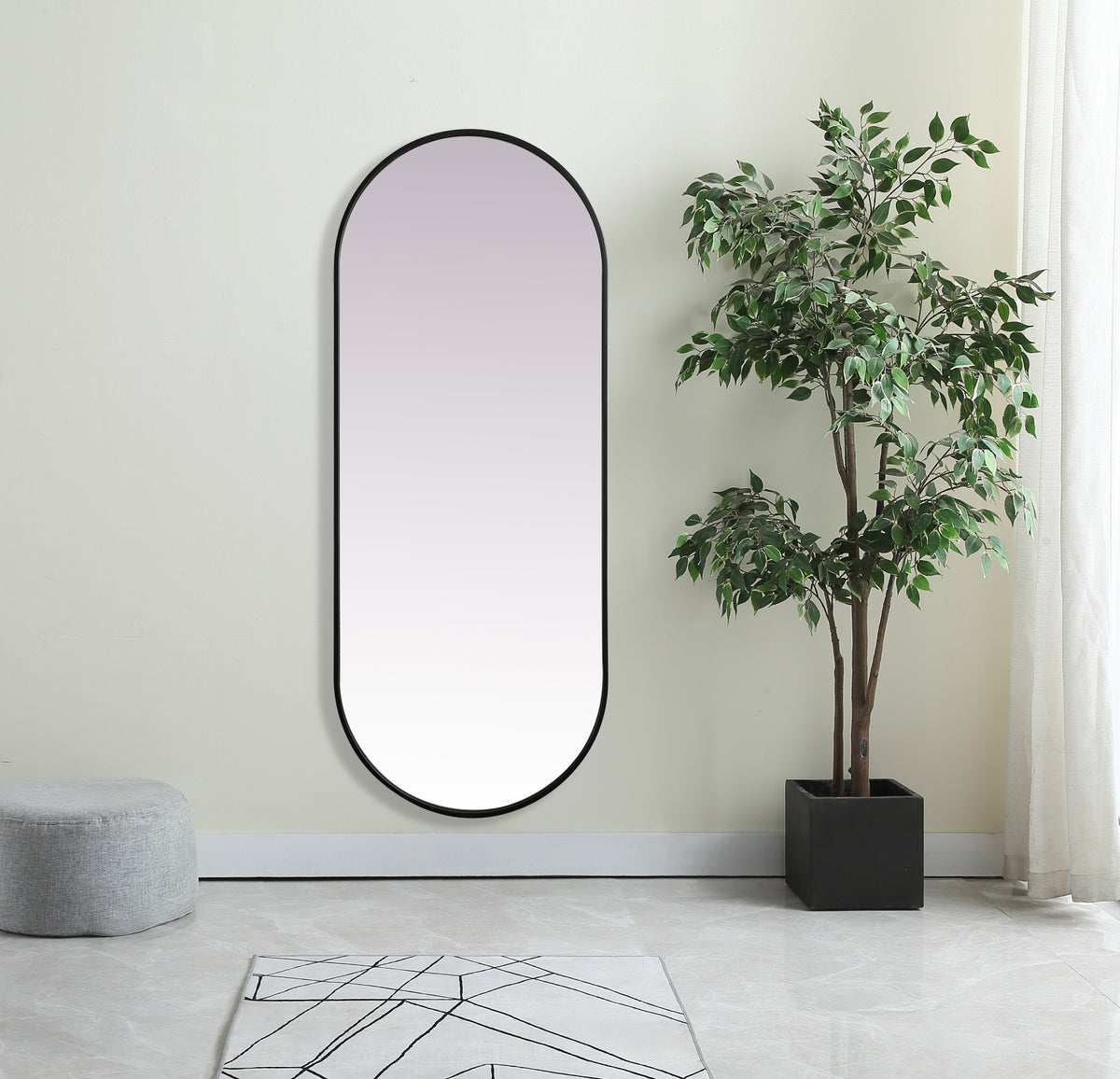 Metal Frame Oval Mirror 24x60 Inch in Black