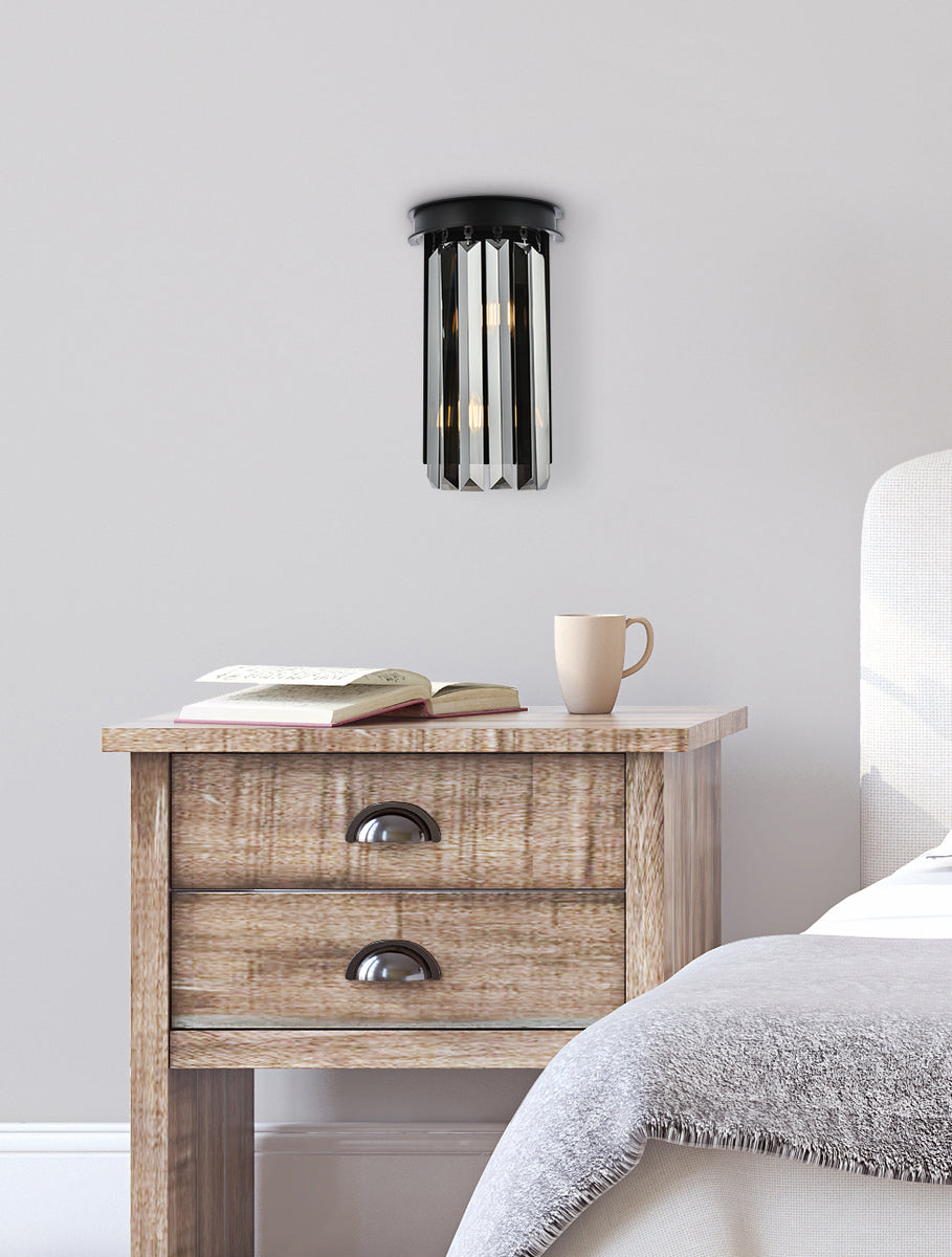 Sydney 2 light Matte Black Wall Sconce Silver Shade (Grey) Royal Cut Crystal