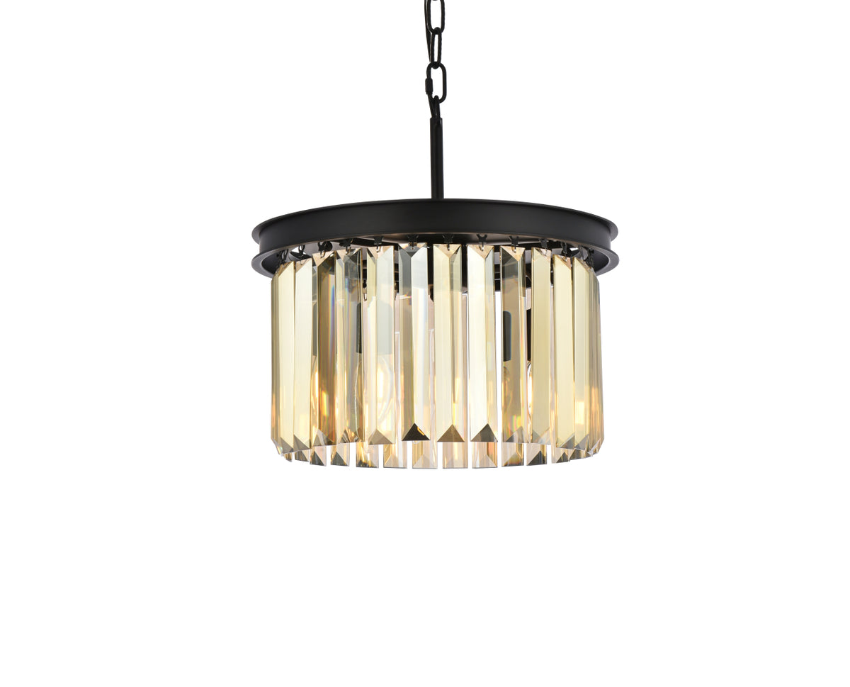 Sydney 3 light Matte Black Pendant Golden Teak (Smoky) Royal Cut Crystal