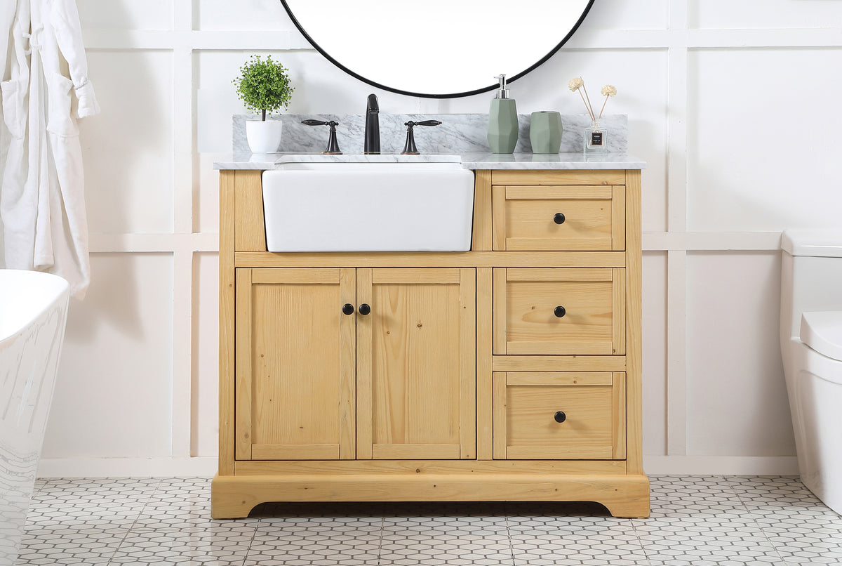 42 inch Single bathroom vanity in natural wood with backsplash
