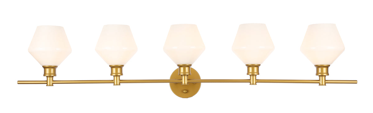 Gene 5 light Brass and Frosted white glass Wall sconce