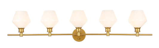 Gene 5 light Brass and Frosted white glass Wall sconce