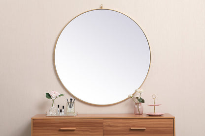 Metal frame round mirror with decorative hook 45 inch in Brass