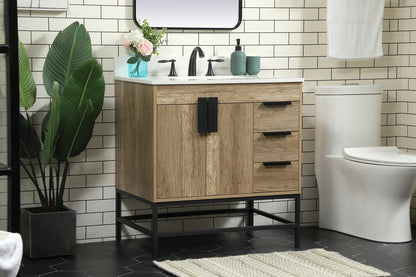 32 inch Single bathroom vanity in natural oak with backsplash