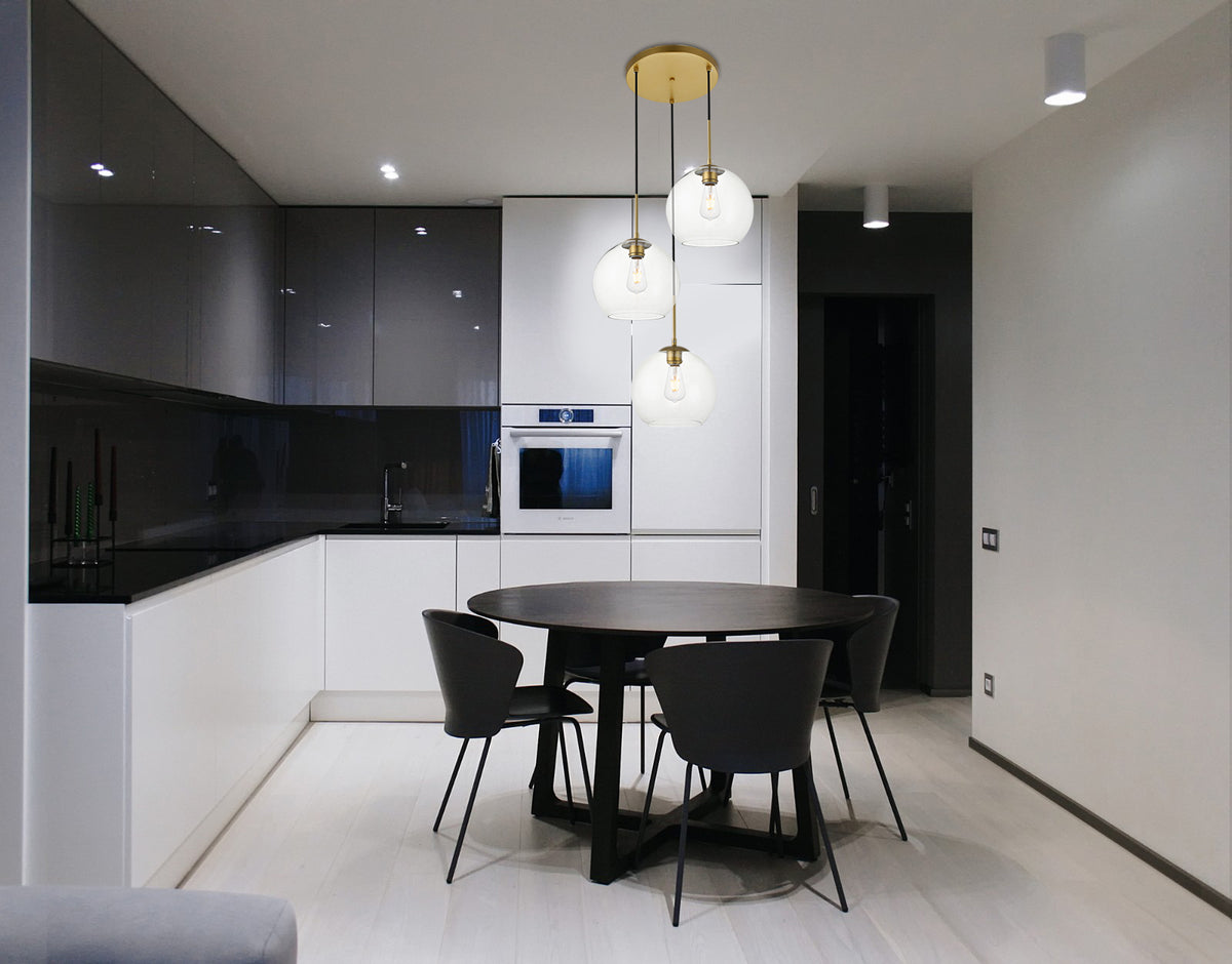 Baxter 3 Lights Brass Pendant With Clear Glass