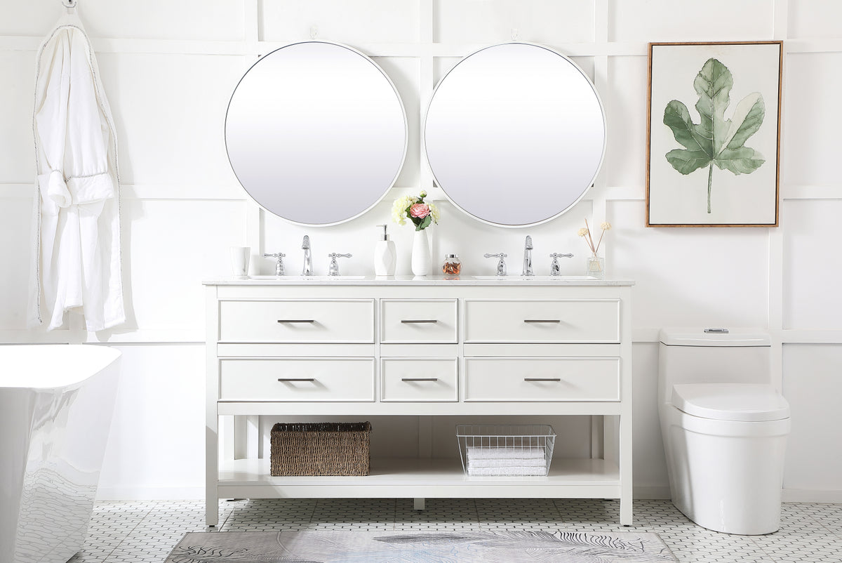 60 inch double bathroom vanity in white
