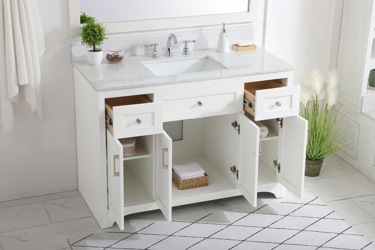 48 inch Single Bathroom Vanity in White with Backsplash