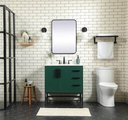 32 inch Single bathroom vanity in green with backsplash