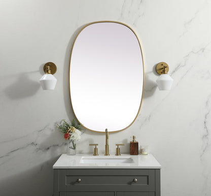 Metal Frame Oval Mirror 27x40 Inch in Brass