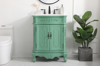 27 inch Single Bathroom vanity in vintage mint with ivory white engineered marble
