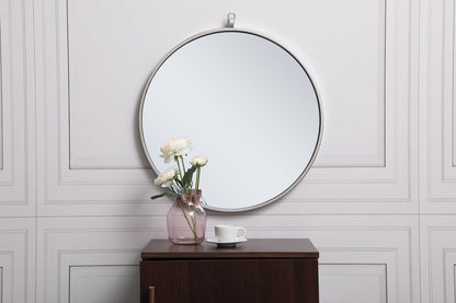 Metal frame round mirror with decorative hook 21 inch in silver