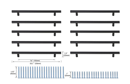 Quinn 7-9/16" Center to Center Matte Black Bar Pull Multipack (set of 10)