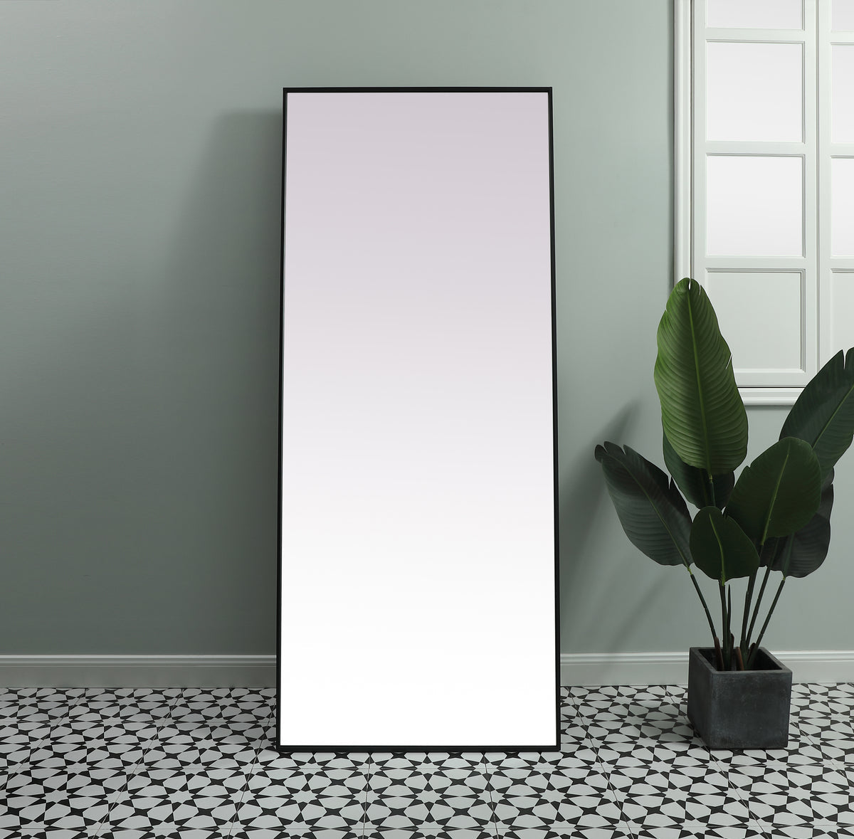 Metal Frame Rectangle Full Length Mirror 30x72 Inch in Black